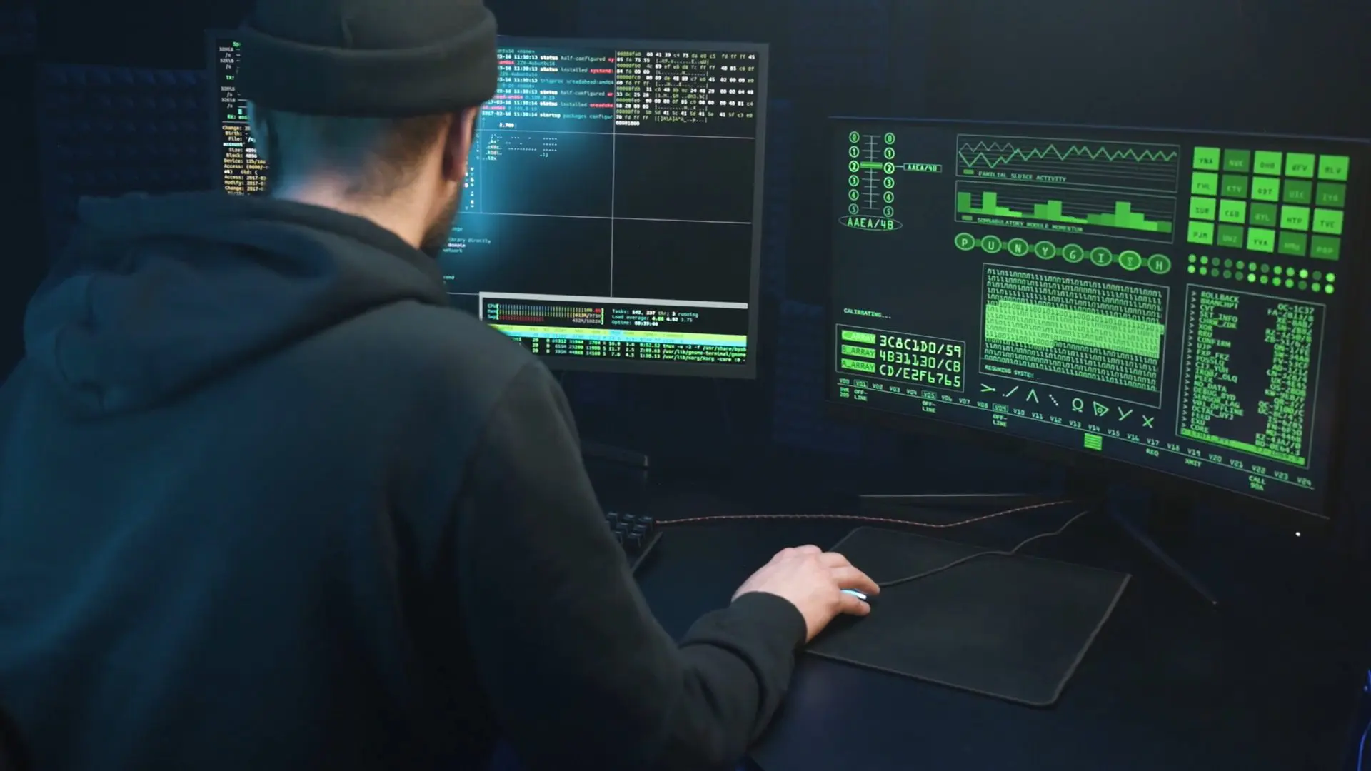 A man sitting at his computer desk looking at the screen.